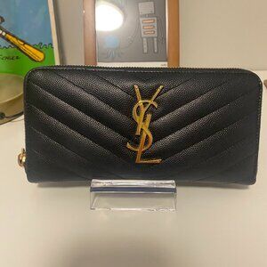 Authentic Preowned Saint Laurent Paris Monogram Matelasse Long Wallet Black